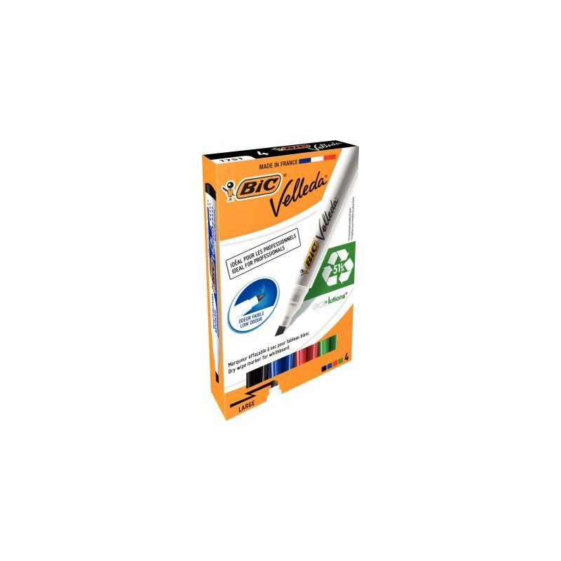 Achetez Etui de 4 marqueurs tableau Velleda 1751 biseau assortis 904950 BIC pas cher sur Ma Rentrée..