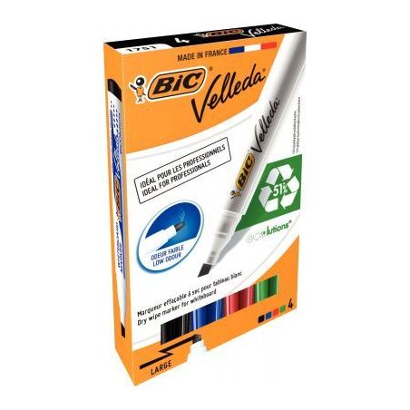 Achetez Etui de 4 marqueurs tableau Velleda 1751 biseau assortis 904950 BIC pas cher sur Ma Rentrée..