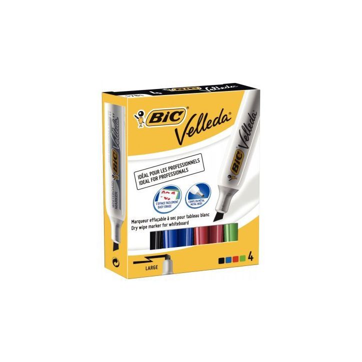 BIC Velleda Feutres 1781 pour Tableau Blanc Effaçables à  Sec Pointe Biseau Large - Couleurs Assorties x4