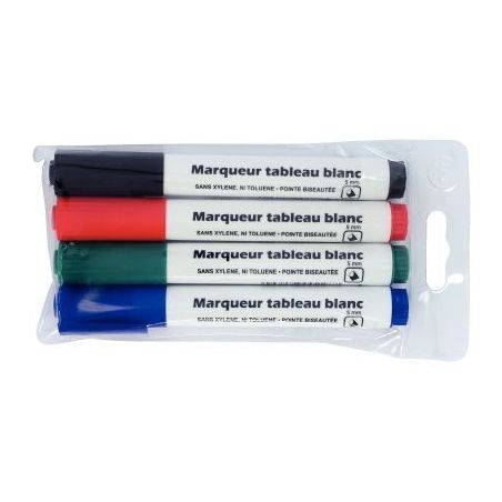 Achetez Blister de 4 marqueurs tableau blanc pointe biseautée 5mm assortis 28205 pas cher sur Ma Re..