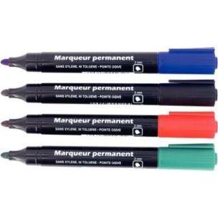 Achetez Blister de 4 marqueurs permanents pointe ogive 3mm assortis 28224 pas cher sur Ma Rentrée S..