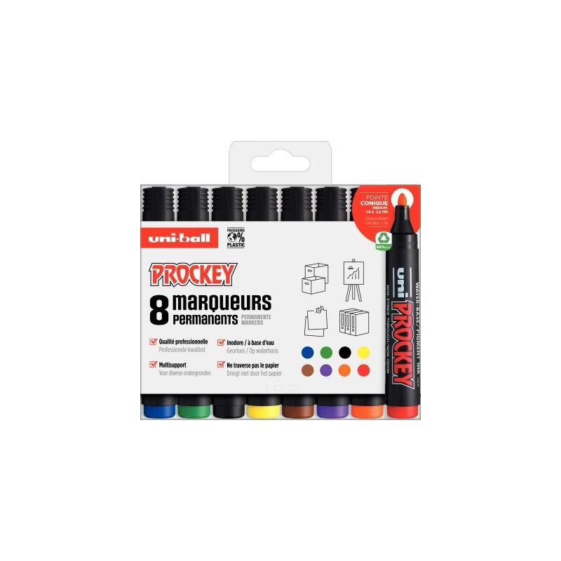 Achetez UNI-BALL Pochette de 8 marqueurs permanents pointe ogive encre pigmentée à base d eau UN.. Achetez UNI-BALL Pochette de 8 marqueurs permanents pointe ogive encre pigmentée à base d eau UN..