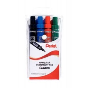 Achetez Pochette de 4 marqueurs permanents pointe ogive base alcool coloris assortis N50/4 PENTEL pa..
