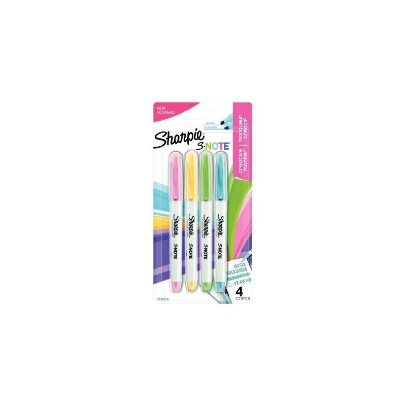Achetez SHARPIE Pochette de 4 marqueurs permanent Sharpie Snote. Pointe biseautée. Coloris pastel a..