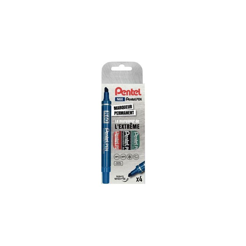 Achetez Pochette de 4 marqueurs permanents pointe biseautée N60 assortis N60-4 PENTEL pas cher sur ..