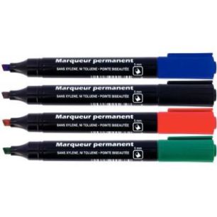 Achetez Blister de 4 marqueurs permanents pointe biseautée 5mm assortis 28204 pas cher sur Ma Rentr..