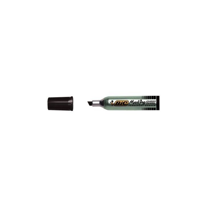 Marqueur permanent pointe biseautée base solvant indélébile. Corps métal standard. Noir 8418133 ONYX BIC