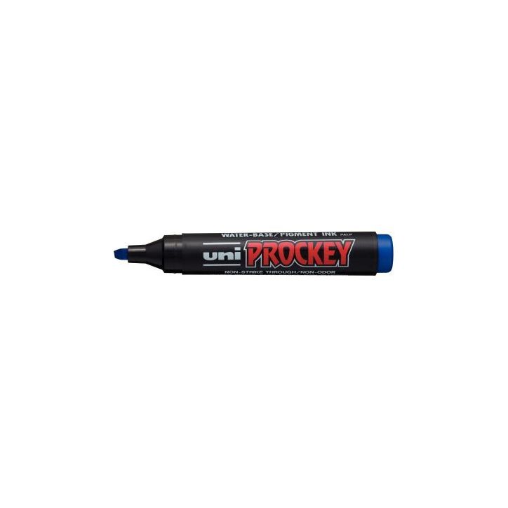 UNI-BALL Marqueur permanent pte biseautée corps plastique encre pigmentée à  base d'eau Bleue UNI PROCKEY