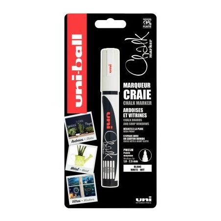 Achetez Blister de 1 marqueur craie Chalk pointe ogive blanc PWE5MX1 PF BL POSCA UNIBALL pas cher su..
