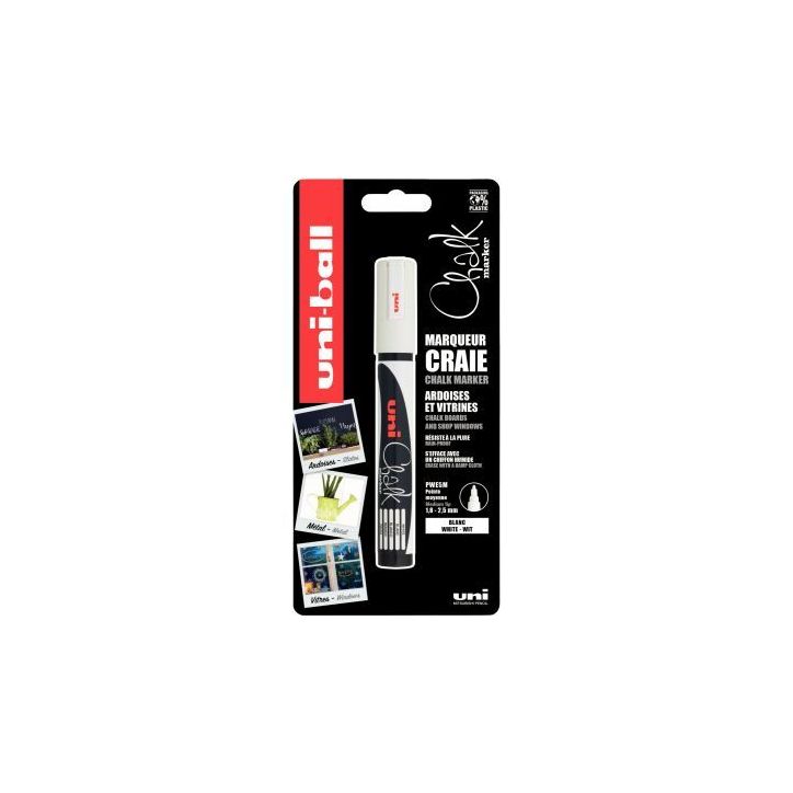 Blister de 1 marqueur craie Chalk pointe ogive blanc PWE5MX1 PF BL POSCA UNIBALL