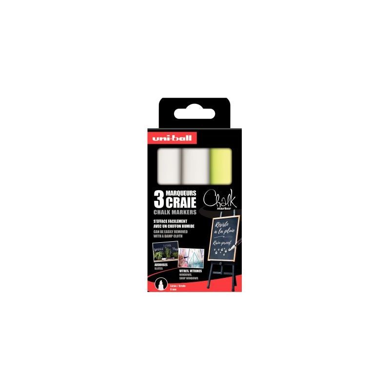 Achetez Pochette de 3 marqueurs craie Chalk 8mm assortis 2 blancs et 1 jaune fluo couleurs très lum.. Achetez Pochette de 3 marqueurs craie Chalk 8mm assortis 2 blancs et 1 jaune fluo couleurs très lum..