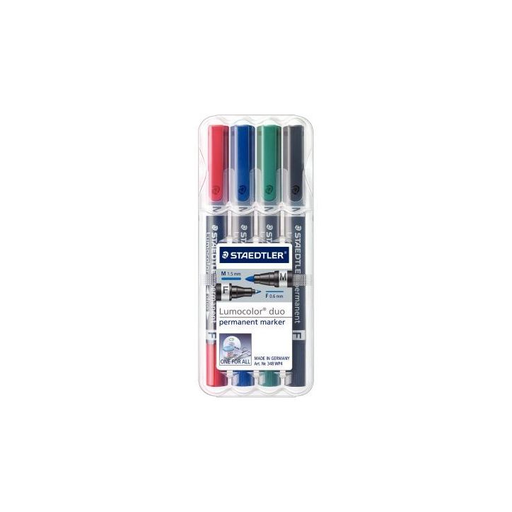 STAEDTLER Etui rigide de 4 marqueurs LUMOCOLORpermanent duo double pointe -coloris assortis