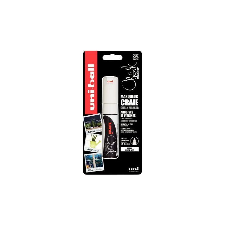 Blister de 1 marqueur craie Chalk pointe biseautée blanc PWE8KX1 PF BL POSCA UNIBALL