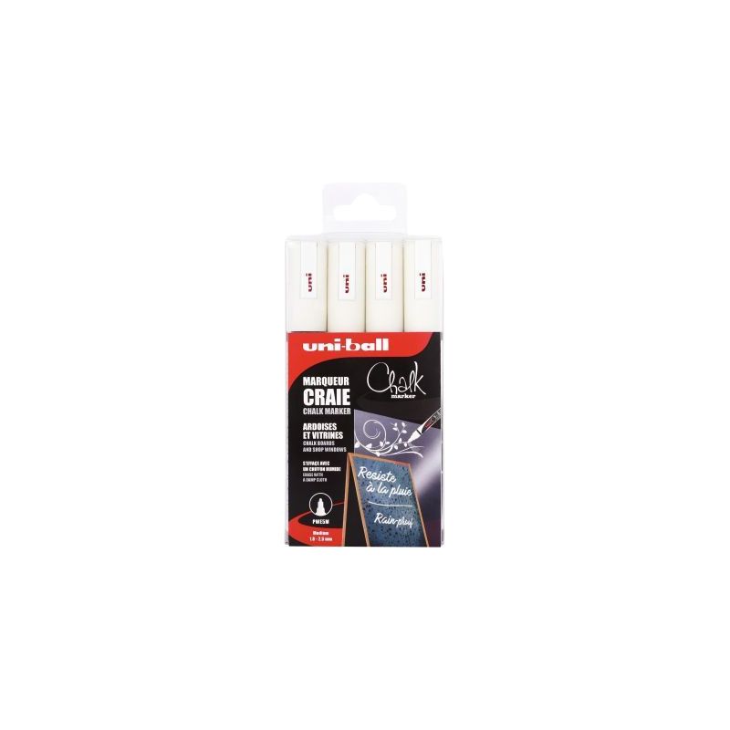 Achetez Boîte de 4 marqueurs craie Chalk blanc PWE5M/4 PF BL UNIBALL pas cher sur Ma Rentrée Scola.. Achetez Boîte de 4 marqueurs craie Chalk blanc PWE5M/4 PF BL UNIBALL pas cher sur Ma Rentrée Scola..