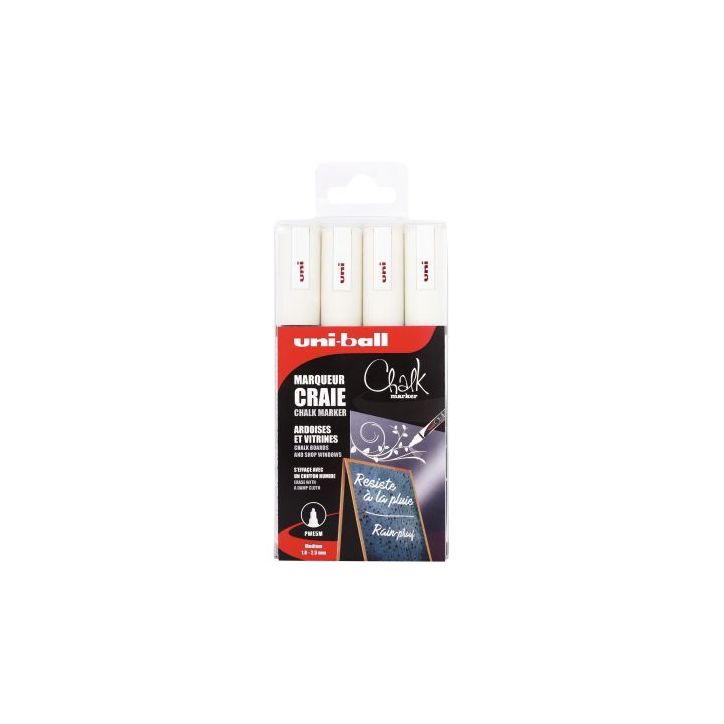 Boîte de 4 marqueurs craie Chalk blanc PWE5M/4 PF BL UNIBALL