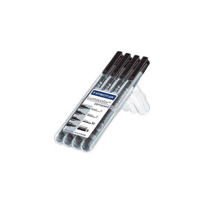 Achetez STAEDTLER Pochette de 4 feutres LUMOCOLOR Encre noir permanente. 4 pointes différentes asso.. Achetez STAEDTLER Pochette de 4 feutres LUMOCOLOR Encre noir permanente. 4 pointes différentes asso..