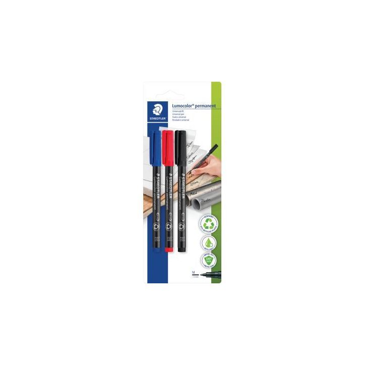 Pochette de 3 feutres Lumocolor permanents 1,0mm assortis 317-SBK3D LUMOCOLOR STAEDTLER