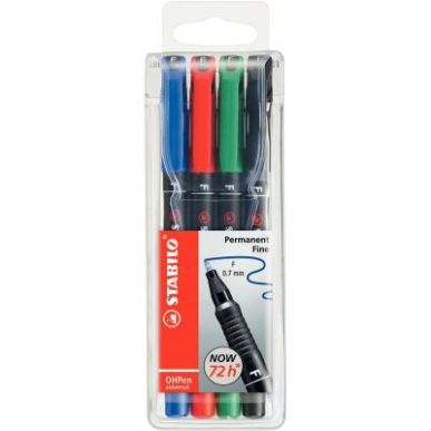 Achetez STABILO OHPen marqueur permanent pointe fine (0,7 mm) - Pochette de 4 marqueurs - Noir/Bleu/..