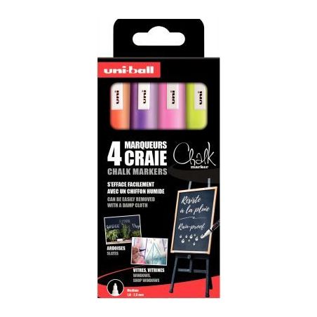 Achetez UNI-BALL Pochette 4 marqueurs craie CHALK. Pointe conique 1,8-2,5mm. Fluo : Jaune, Orange, R..