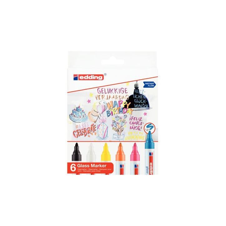 Pochette de 6 marqueurs verre E-95 assortis 4-95-6 EDDING