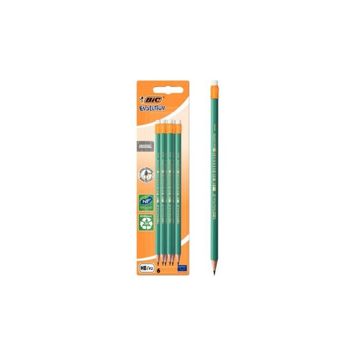 Blister de 6 crayons graphite HB Évolution HB gomme 512026 BIC