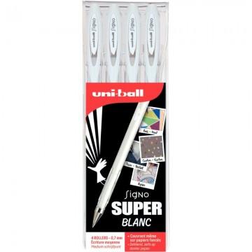 Pochette de 4 stylos gel Signo blanc UM120AC/4 BL UNIBALL