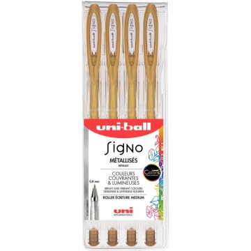 Pochette de 4 stylos gel Signo or UM120NM/4 OR UNIBALL