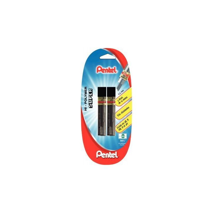 Blister de 2 étuis de 12 mines Hi-Polymer 0,5mm B 920502 PENTEL