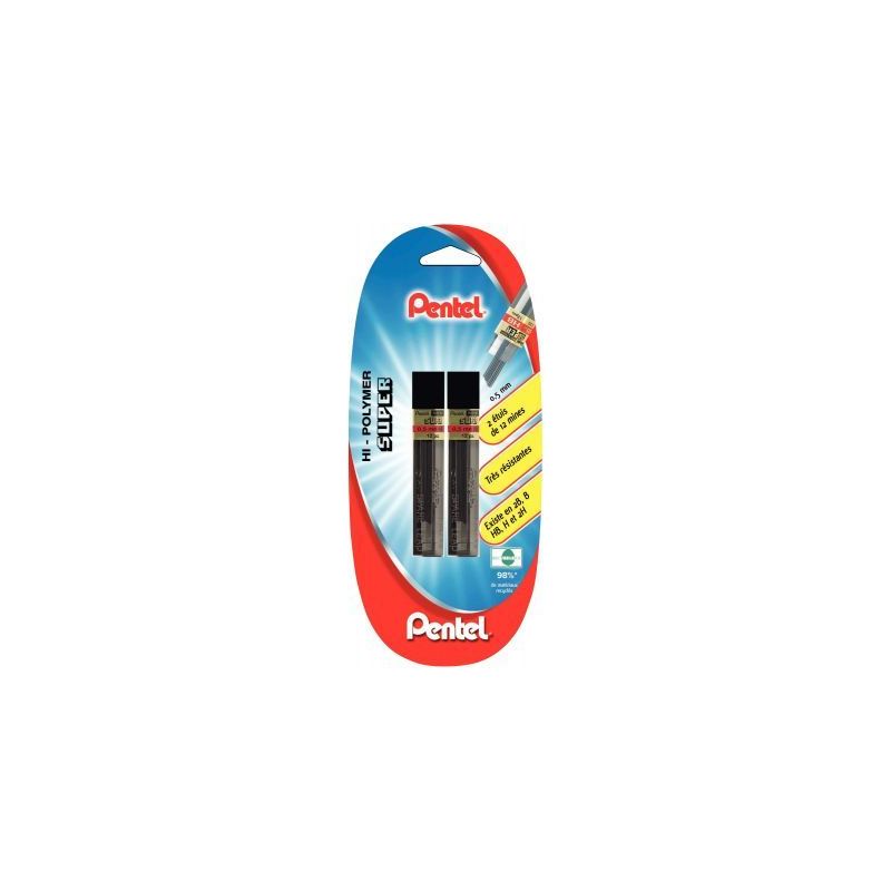 Achetez Blister de 2 étuis de 12 mines Hi-Polymer 0,5mm HB 212082 PENTEL pas cher sur Ma Rentrée S..