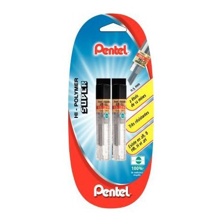 Achetez Blister de 2 étuis de 12 mines Hi-Polymer 0,5mm 2H 212088 PENTEL pas cher sur Ma Rentrée S..