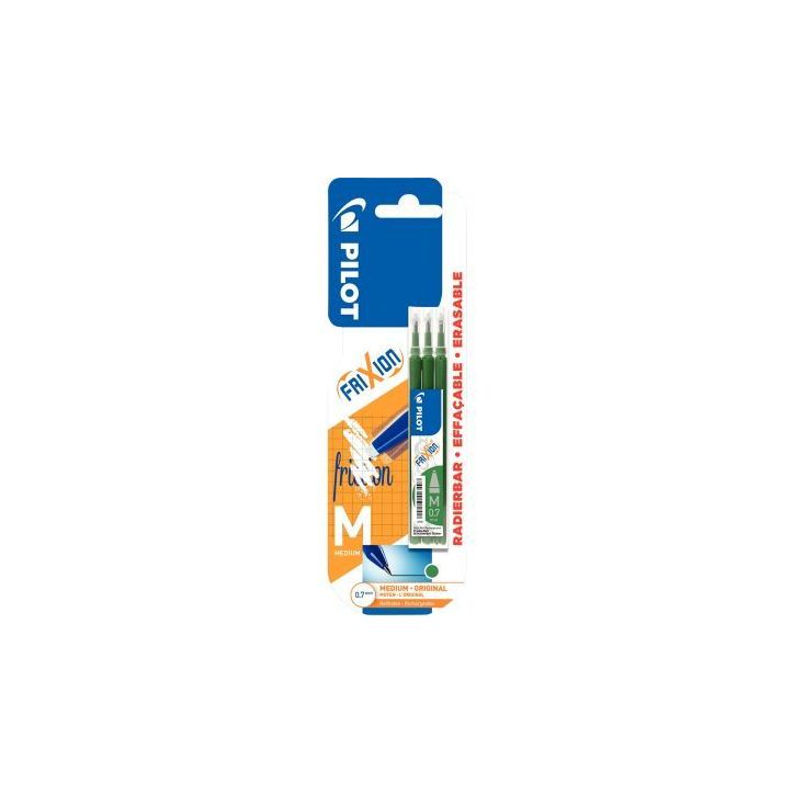 Blister de 3 recharges Frixion pointe moyenne vertes 3131910637776 FRIXION PILOT