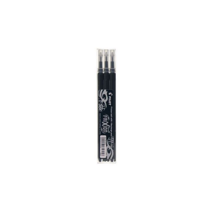 PILOT Set de 3 recharges pour roller FriXion Ball. Pointe moyenne 0,7 mm. Encre Noir