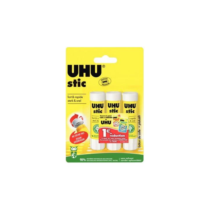 Blister de 3 bâtons de colles 8,2g Uhu stick 41275/4026700412758 UHU