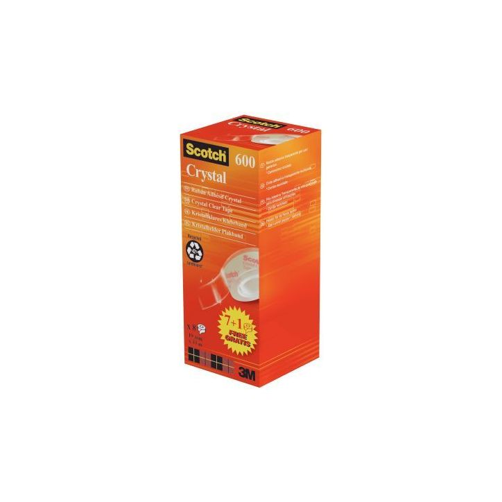 Tour de 8 rouleaux adhésifs Crystal, 19 mm x 33 m BP548 SCOTCH 3M
