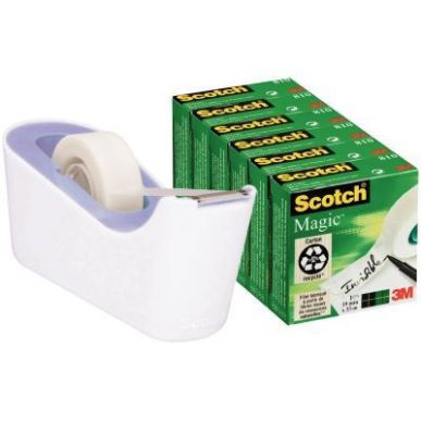 Achetez Lot de 1 dévidoir bleu lavande et blanc C18 avec 6 rouleaux Scotch Magic 19 mm x 33 m BP107..