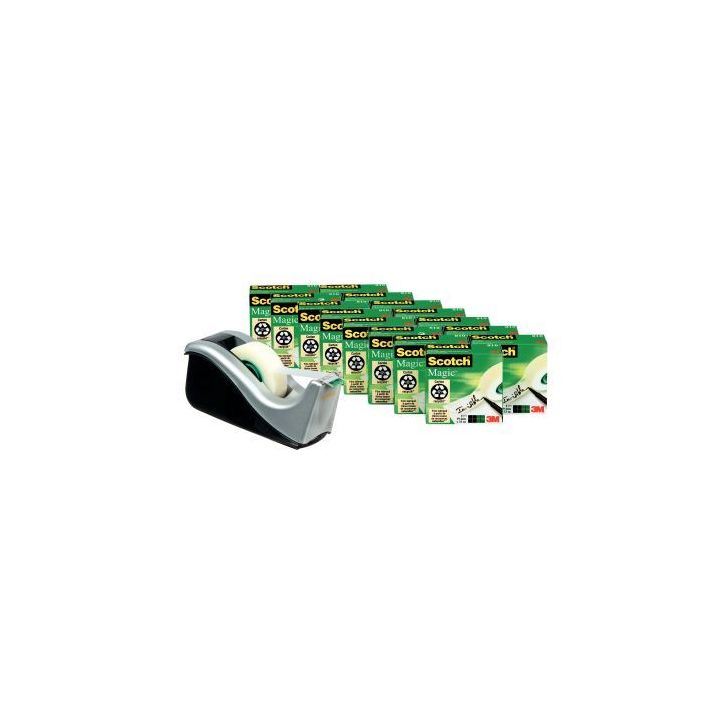 SCOTCH Lot de 16 rouleaux de ruban Magic invisible 19 mm x 33 m avec 1 dévidoir C60