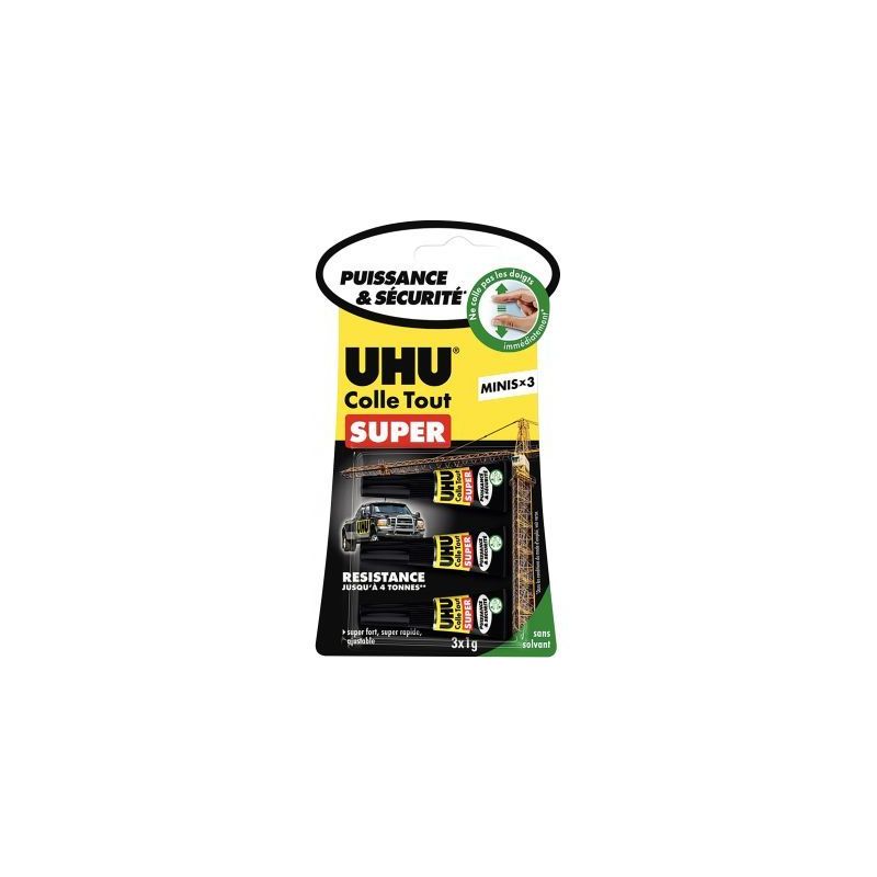 Achetez UHU Boîte antichoc de 3 mini-tubes 1g de colle Strong and Safe. Sans solvant. pas cher sur ..