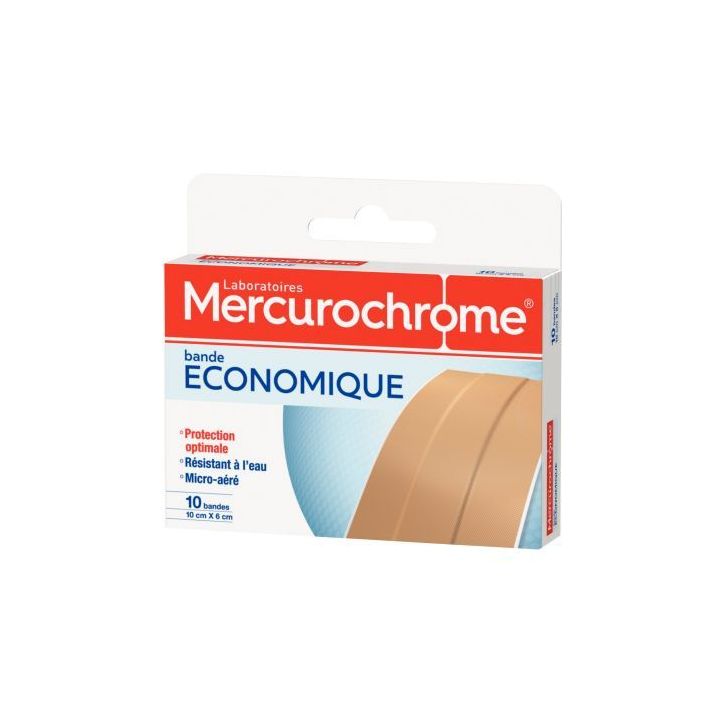 Boite de 10 bandes de pansement à  découper 10x6cm 050260 MERCUROCHROME