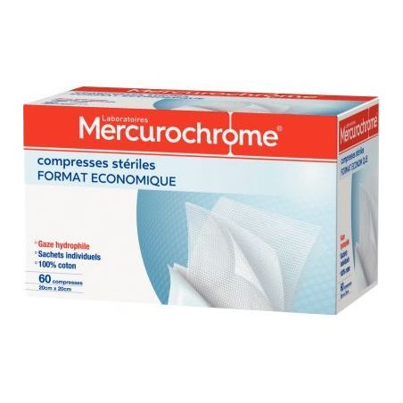 Achetez Boite de 60 compresses stériles 20x20cm 050455 MERCUROCHROME pas cher sur Ma Rentrée Scola..