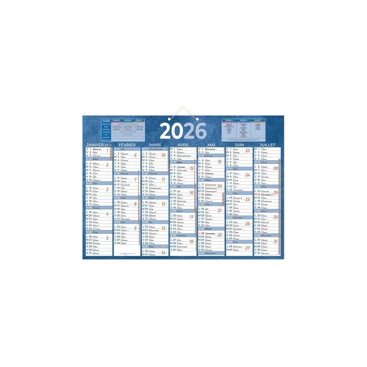 Calendrier semestriel 7 mois par face 38,5x54cm bleu PAP230B