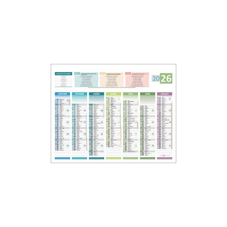 Calendrier semestriel 7 mois par face 4 saisons 21x26,5cm PAPSAISONSMINI BOUCHUT GRANDREMY
