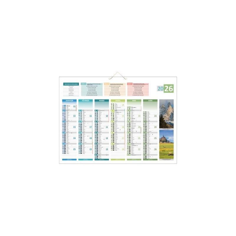 Achetez Calendrier semestriel 6 mois par face 4 saisons 40,5x55cm PAPSAISONS BOUCHUT GRANDREMY pas c..