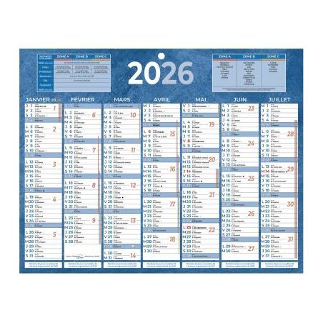 Achetez Calendrier semestriel 7 mois par face 21x26,5cm bleu PAP215B pas cher sur Ma Rentrée Scolai..