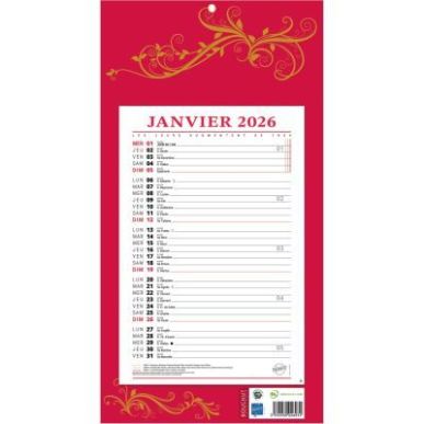Achetez Calendrier mensuel 12 feuilles 36x19cm rouge PAP409R pas cher sur Ma Rentrée Scolaire