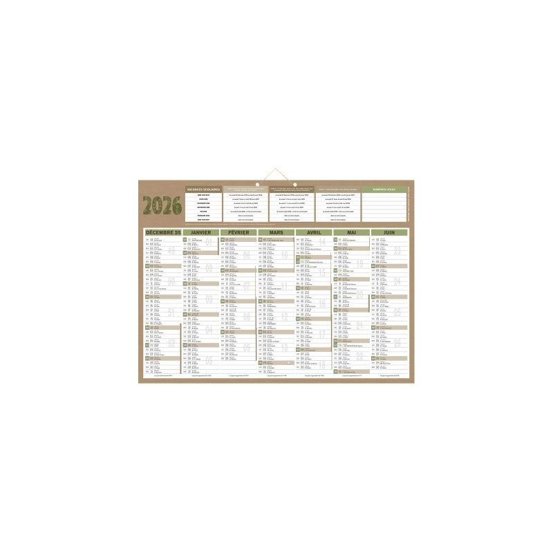 Achetez Calendrier semestriel 7 mois par face Natura 40,5x55cm PAPNATURA BOUCHUT GRANDREMY pas cher ..