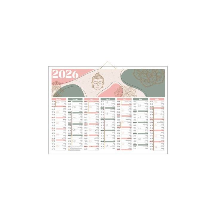 Calendrier semestriel 7 mois par face Zen 40,5x55cm PAPZEN BOUCHUT GRANDREMY