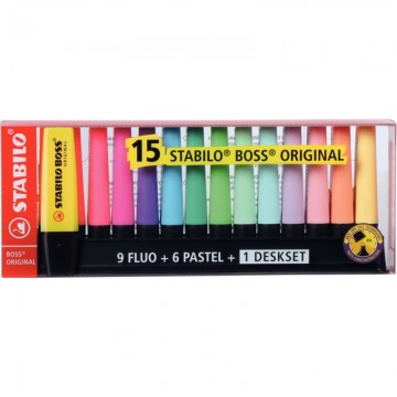 STABILO BOSS ORIGINAL Edition collector - Set de bureau de 15 surligneurs - 9 fluo + 6 pastel