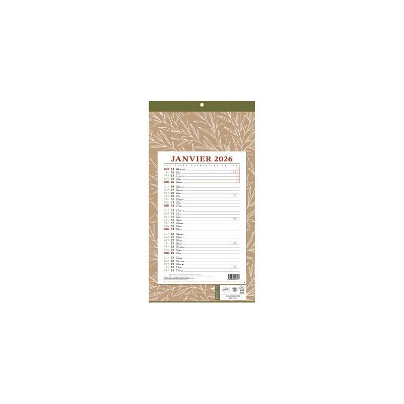 Achetez Calendrier mensuel 12 feuilles 36x19cm Natura PAP409NR pas cher sur Ma Rentrée Scolaire