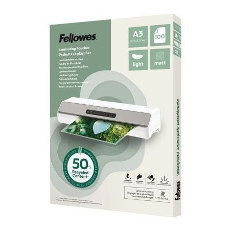 Achetez Boîte de 100 pochettes de plastification mates A3 80 microns 100143436 FELLOWES pas cher su..