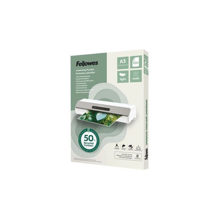 Boîte de 100 pochettes de plastification mates A3 80 microns 100143436 FELLOWES